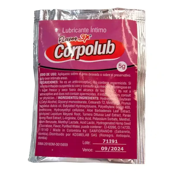 Sachet Dilatador Anal Corpolub Flavor Sex 5ml